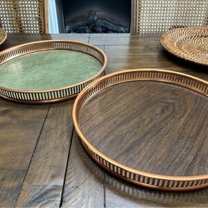 Set of Two Round Serving Trays with Copper Accents